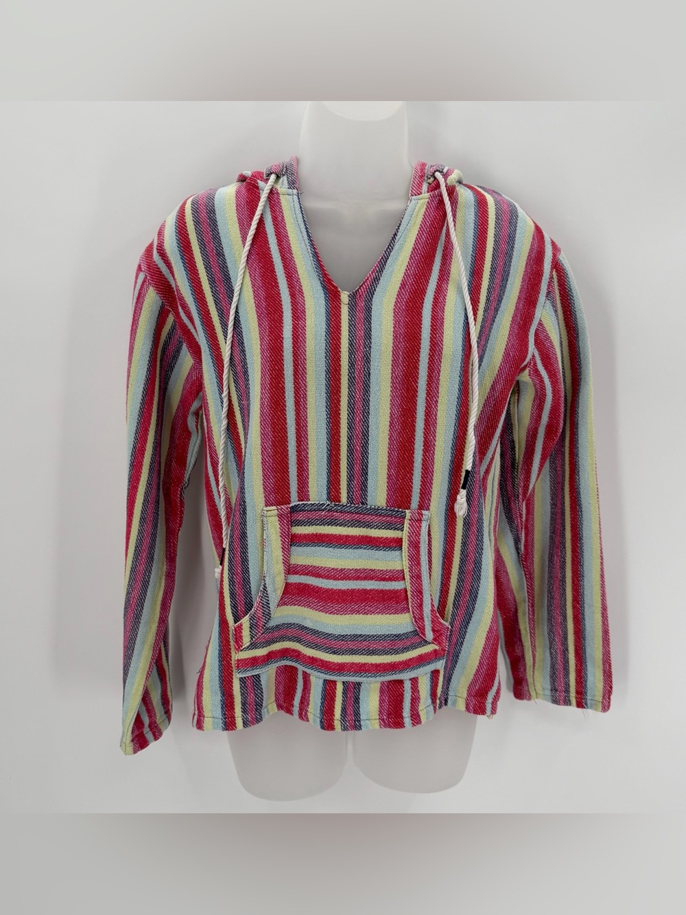 Beach By Exist Hoodie Pullover Women’s M Rainbow Striped Cotton Baja -damaged
